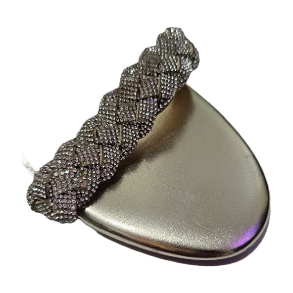 Rhinestone gold braided strappy block heel party shoes size 9 - Picture 6 of 15